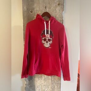 Vibrant Red Hoodie with Sugar skull Mahomes Football Chiefs